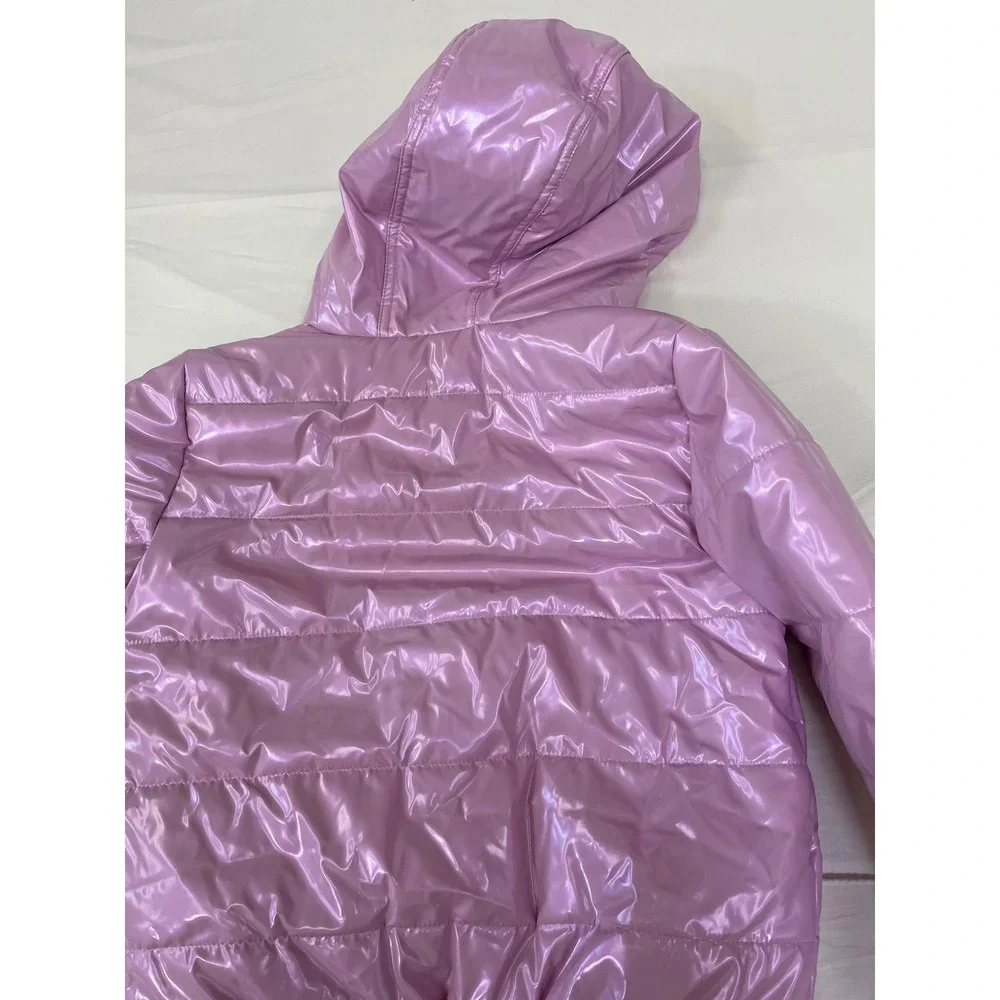 Cat & Jack Girls Metallic Lavender Puffer Jacket Hooded Fleece Lined Size L